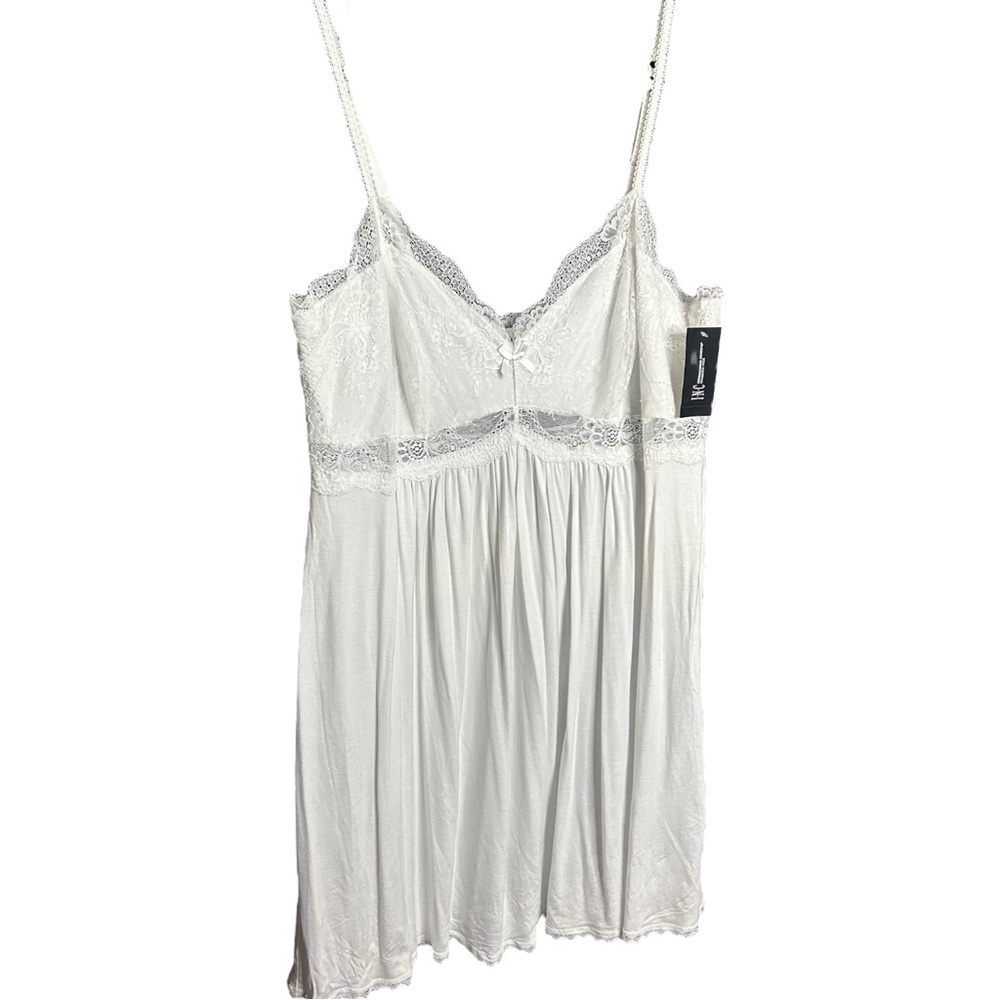INC Bright White Lace Bodice Chiffon Chemise with Adjustable Straps Size 2X